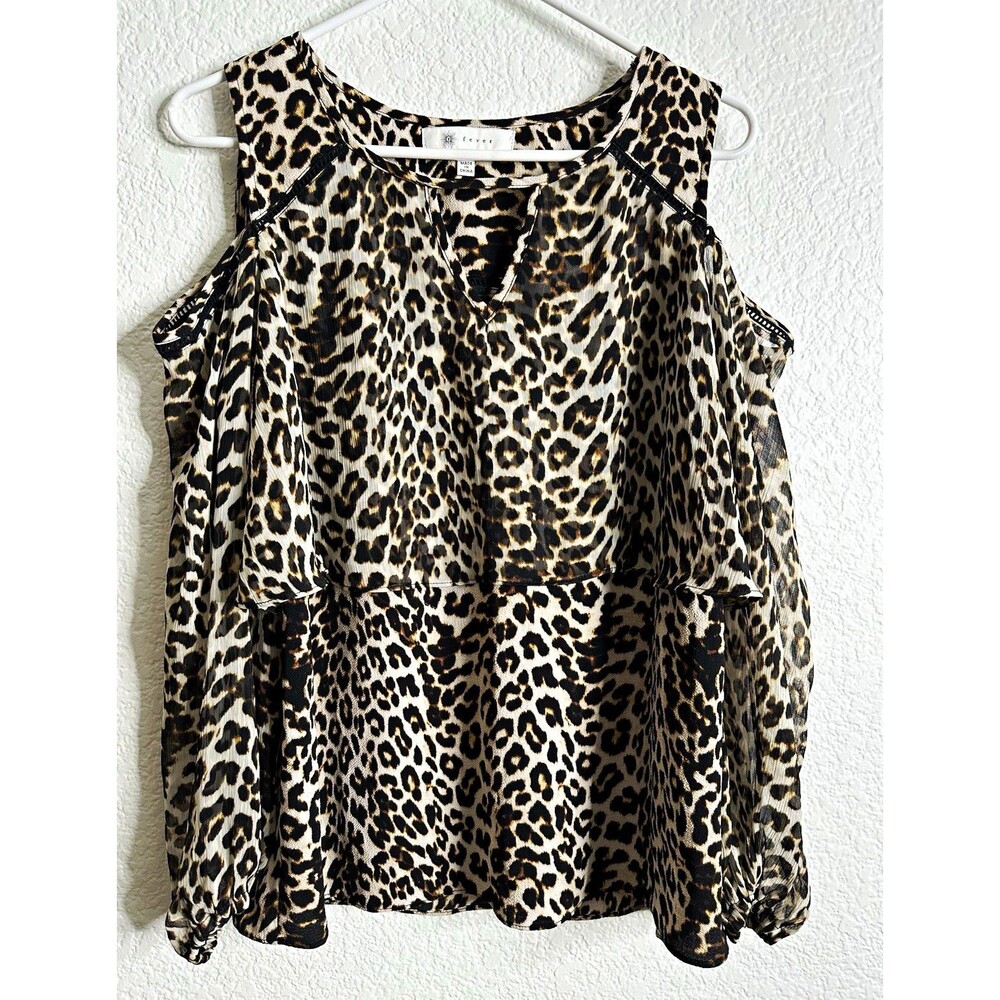 Fever Women's Size S Leopard Print Sleeveless V-Neck Layered Chiffon Tank Top